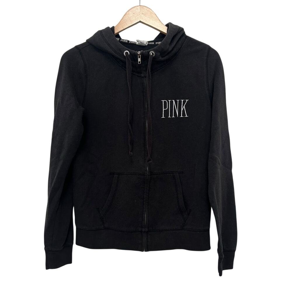 Pink Victoria's Secret Black Leopard Full Zip Hoodie Sz M